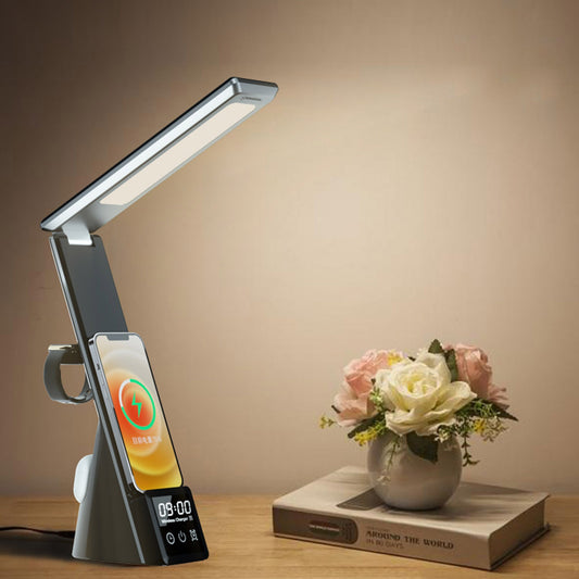 3 in 1 Wireless Charger Folding Eye Protection Desk Lamp with Clock & Alarm Function