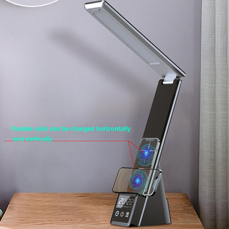 3 in 1 Wireless Charger Folding Eye Protection Desk Lamp with Clock & Alarm Function