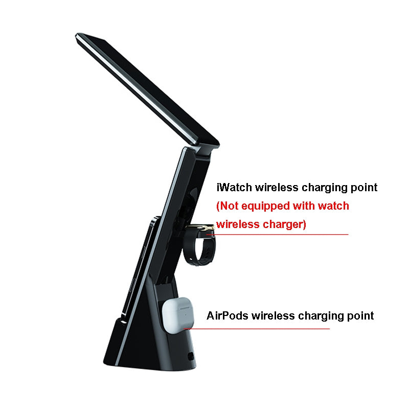 3 in 1 Wireless Charger Folding Eye Protection Desk Lamp with Clock & Alarm Function